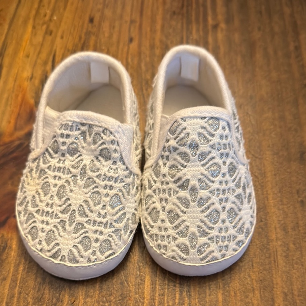 Carter's Baby Walker Shoes White Silver Lace Slip-On